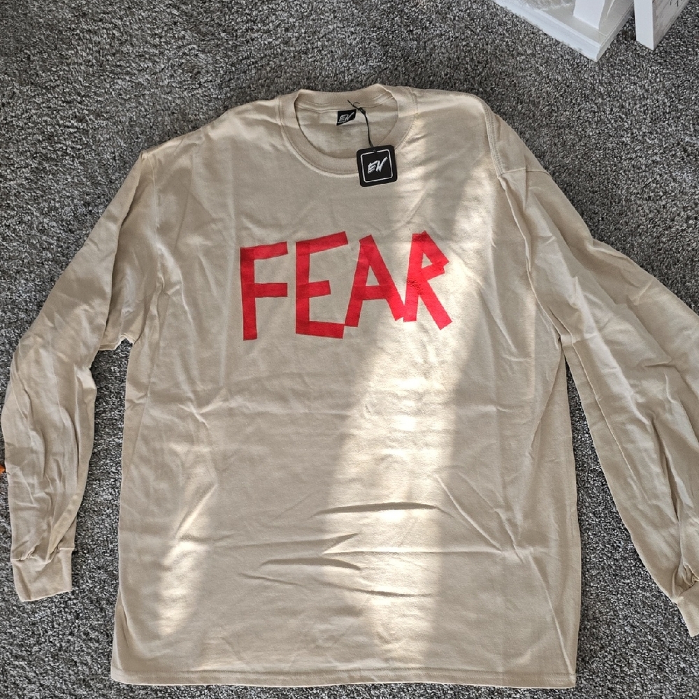 Beige Long Sleeve Shirt with Red Print